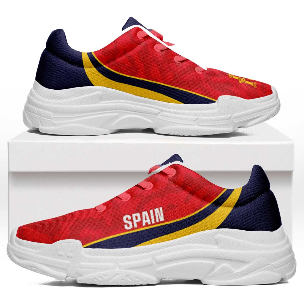 Spain 2026 Football Chunky Sneakers La Roja Grunge Curve Stylized - Wonder Print Shop