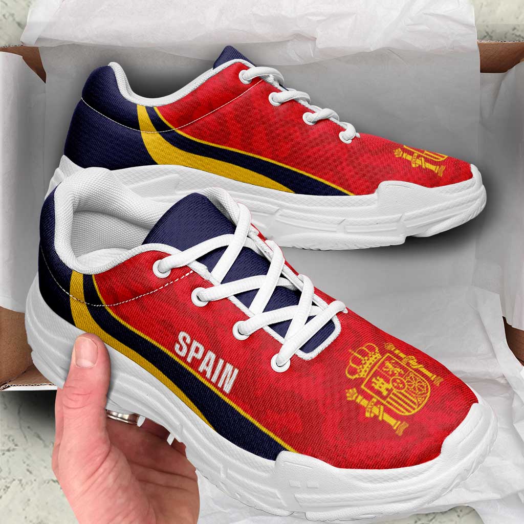 Spain 2026 Football Chunky Sneakers La Roja Grunge Curve Stylized - Wonder Print Shop