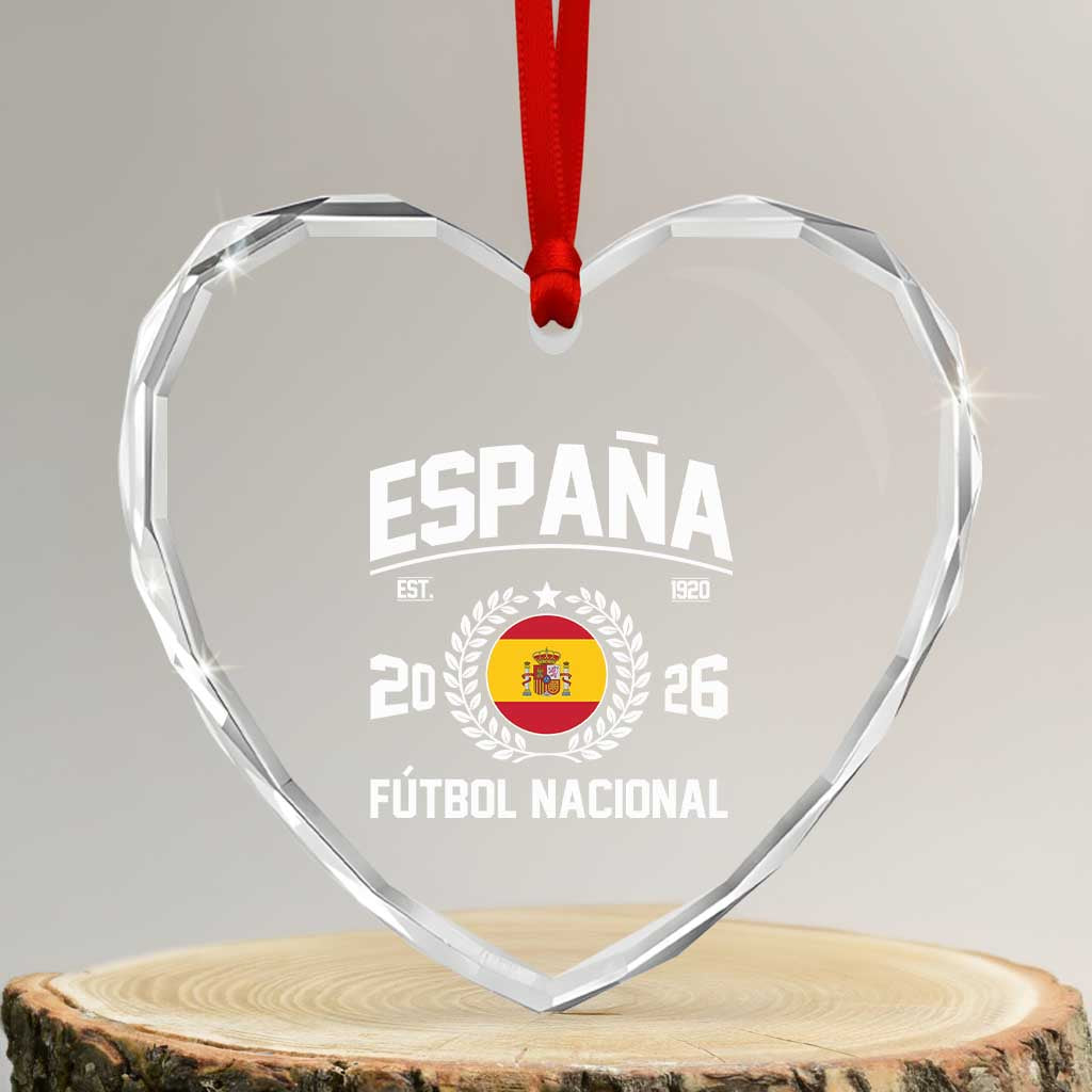 Spain 2026 Soccer Football Fan Spanish Flag Heart Crystal Glass Ornament