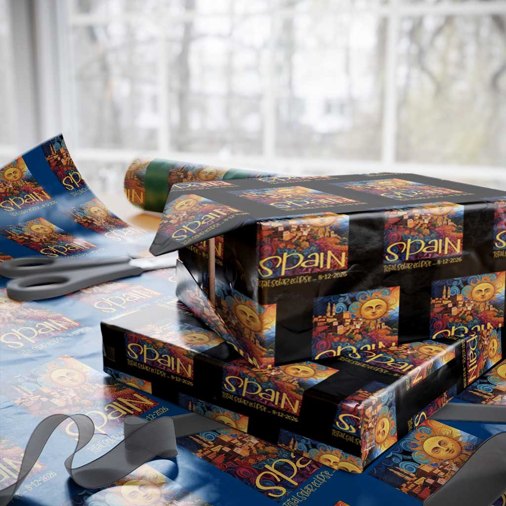 Spain 2026 Total Solar Eclipse Sun Face Graphic Wrapping Paper Roll Espana Totality Travel Memorabilia Astronomy Geek Gift