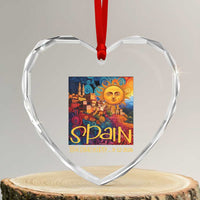 Spain 2026 Total Solar Eclipse Sun Face Graphic Heart Crystal Glass Ornament Espana Totality Travel Memorabilia Astronomy Geek Gift