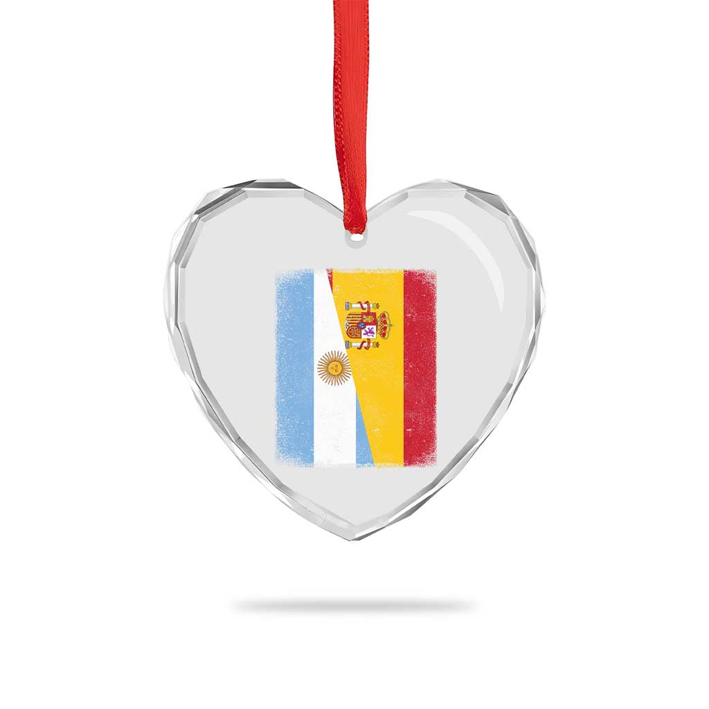 Spain Argentina Half Flag Spanish Argentinian Roots Heart Crystal Glass Ornament