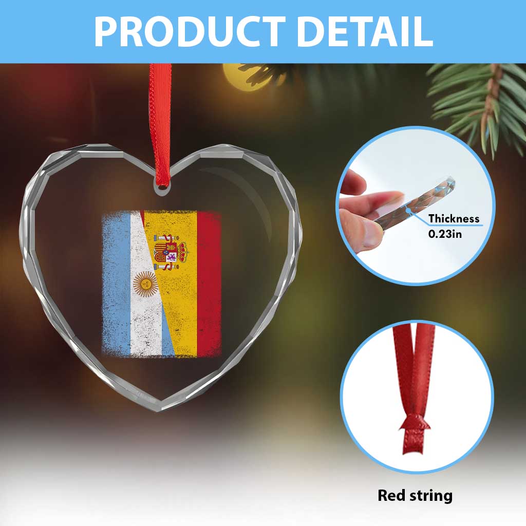 Spain Argentina Half Flag Spanish Argentinian Roots Heart Crystal Glass Ornament
