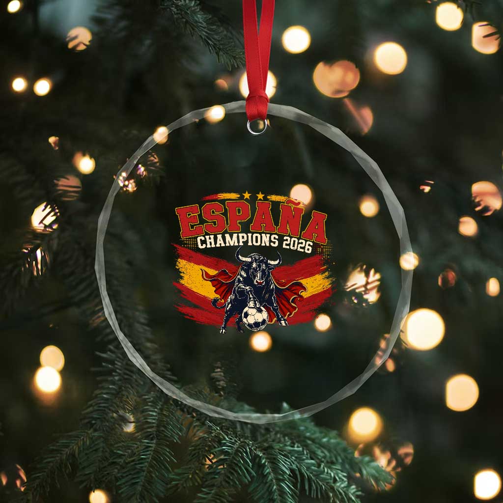 Spain Champions 2026 Crystal Glass Ornament Espana Soccer Fan Spanish Flag Bull