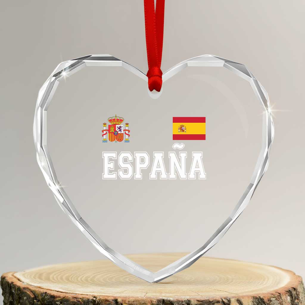 Spain Espana Heart Crystal Glass Ornament Vintage Spanish Flag Royal Crest Graphic