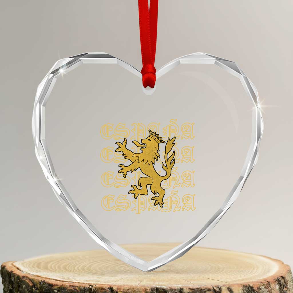 Spain Espana Heraldic Lion Pride Heart Crystal Glass Ornament