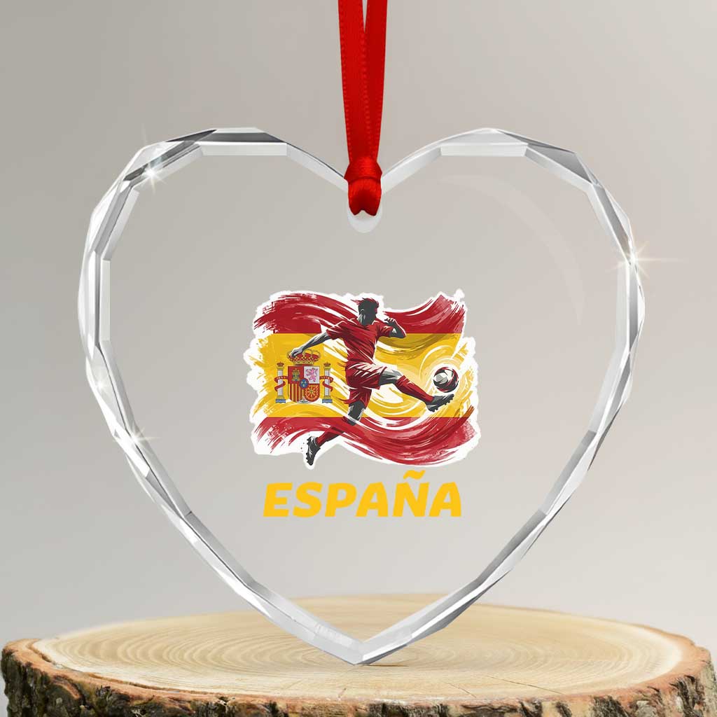 Spain Espana Soccer Football Fan Spanish Flag Heart Crystal Glass Ornament