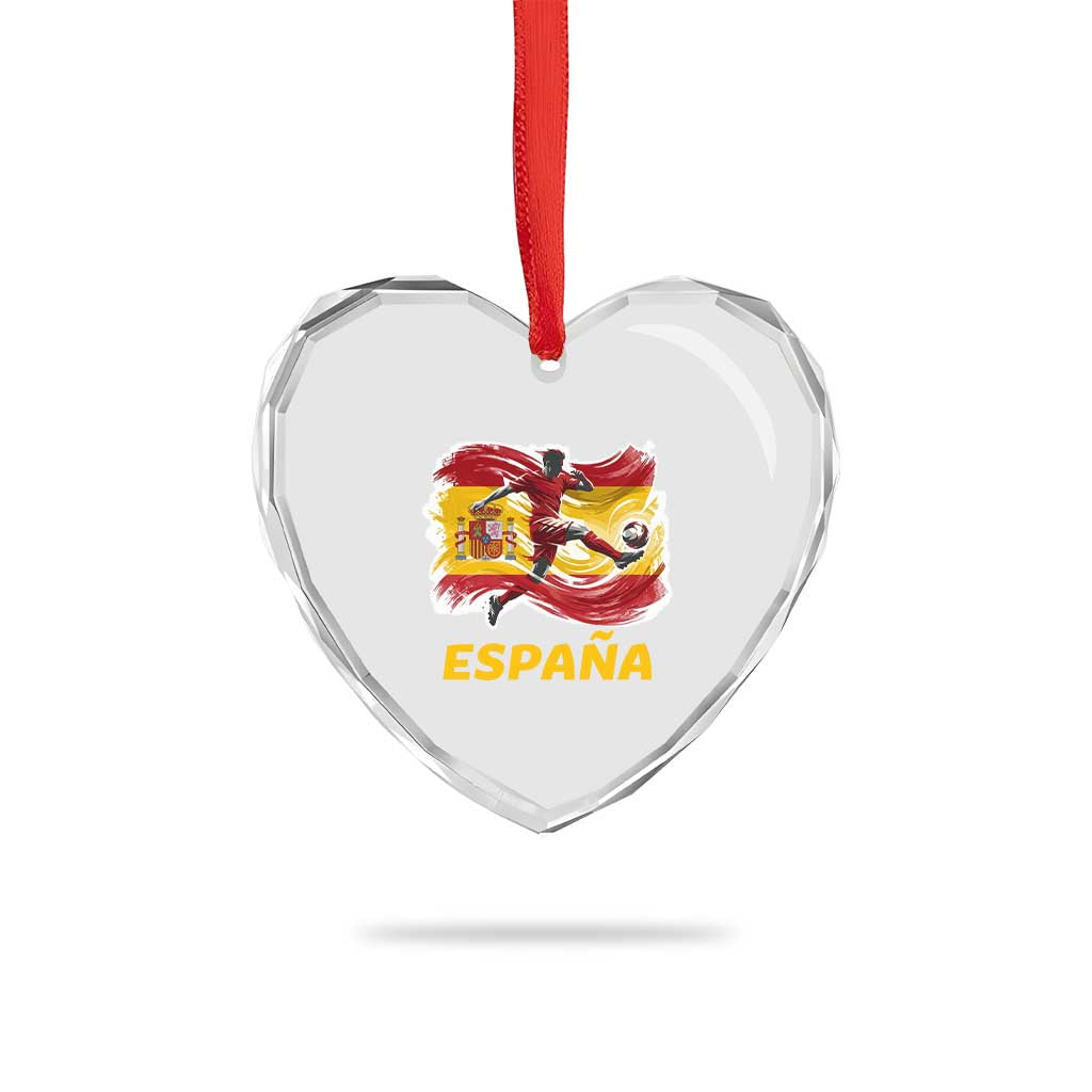 Spain Espana Soccer Football Fan Spanish Flag Heart Crystal Glass Ornament