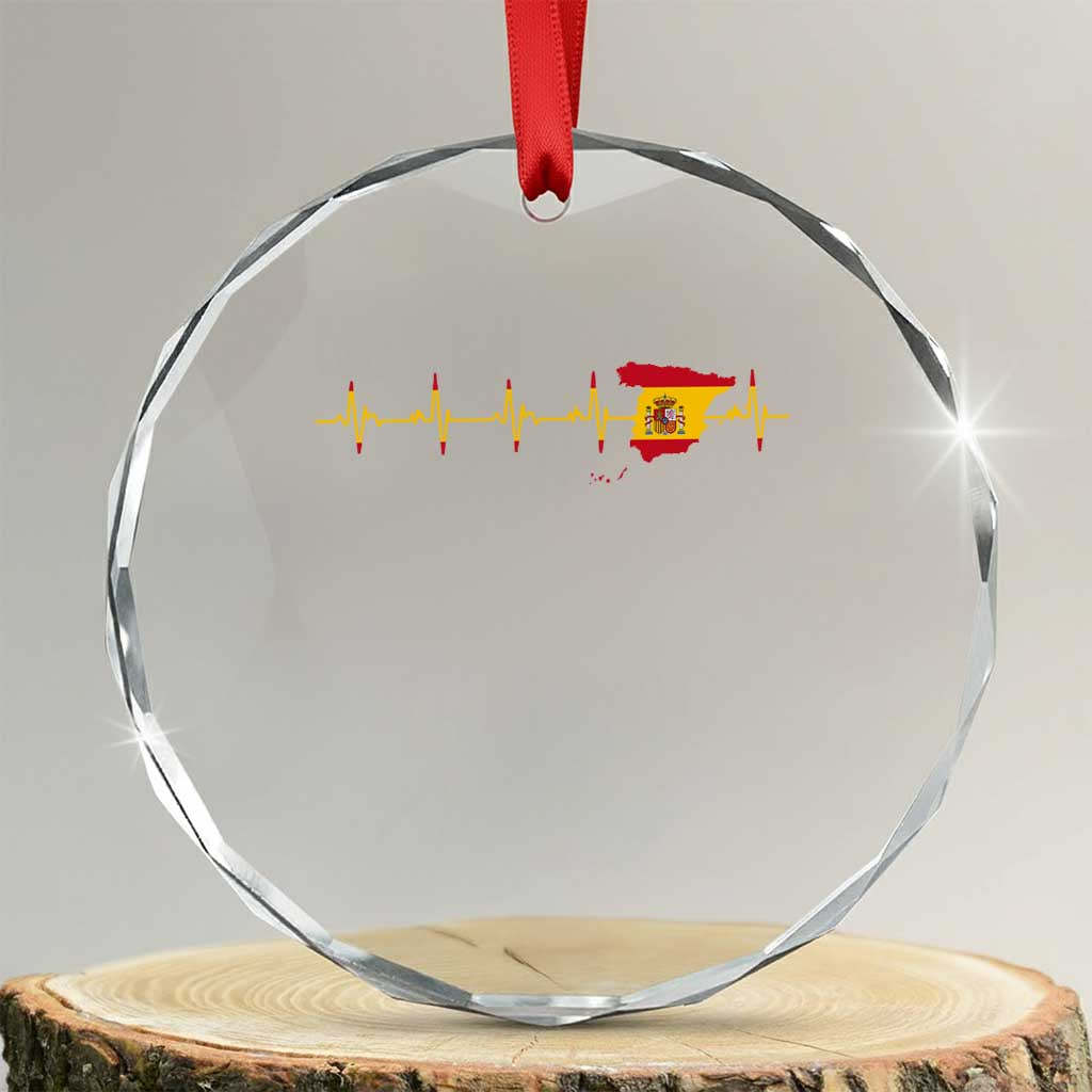 Spain Heartbeat EKG Espana Spanish Flag Map Crystal Glass Ornament