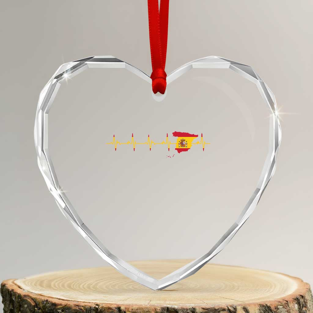 Spain Heartbeat EKG Espana Spanish Flag Map Heart Crystal Glass Ornament