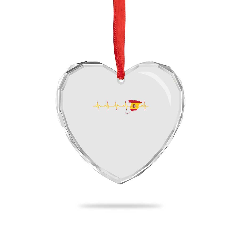 Spain Heartbeat EKG Espana Spanish Flag Map Heart Crystal Glass Ornament