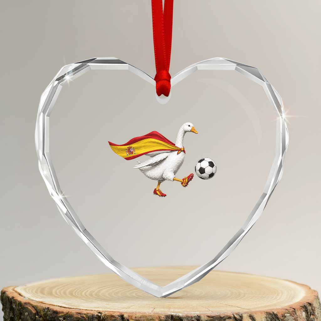 Spain Soccer Goose Heart Crystal Glass Ornament Spanish Flag Patriotic Football Fan Graphic