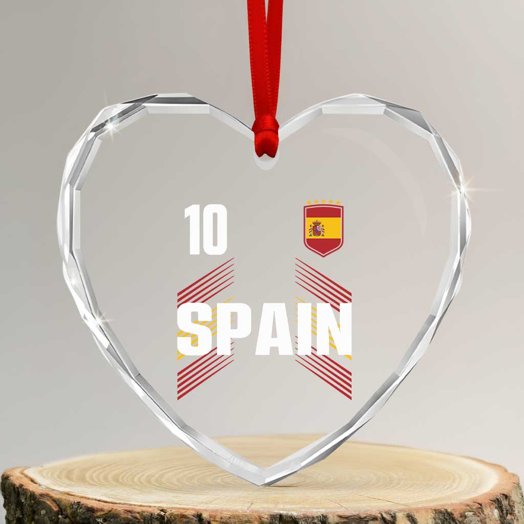 Spain Soccer Sports Graphic Number 10 Jersey Style Heart Crystal Glass Ornament Proud Spanish Football Fans Game Day Pride