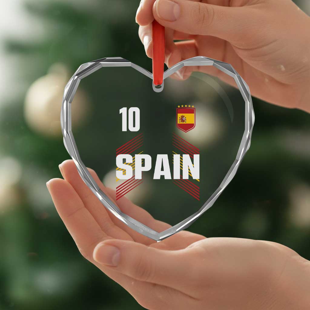 Spain Soccer Sports Graphic Number 10 Jersey Style Heart Crystal Glass Ornament Proud Spanish Football Fans Game Day Pride