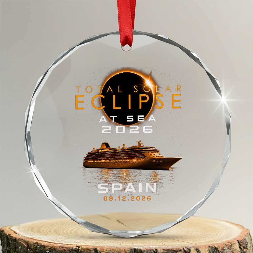 Spain Total Solar Eclipse 2026 At Sea Cruise Crystal Glass Ornament