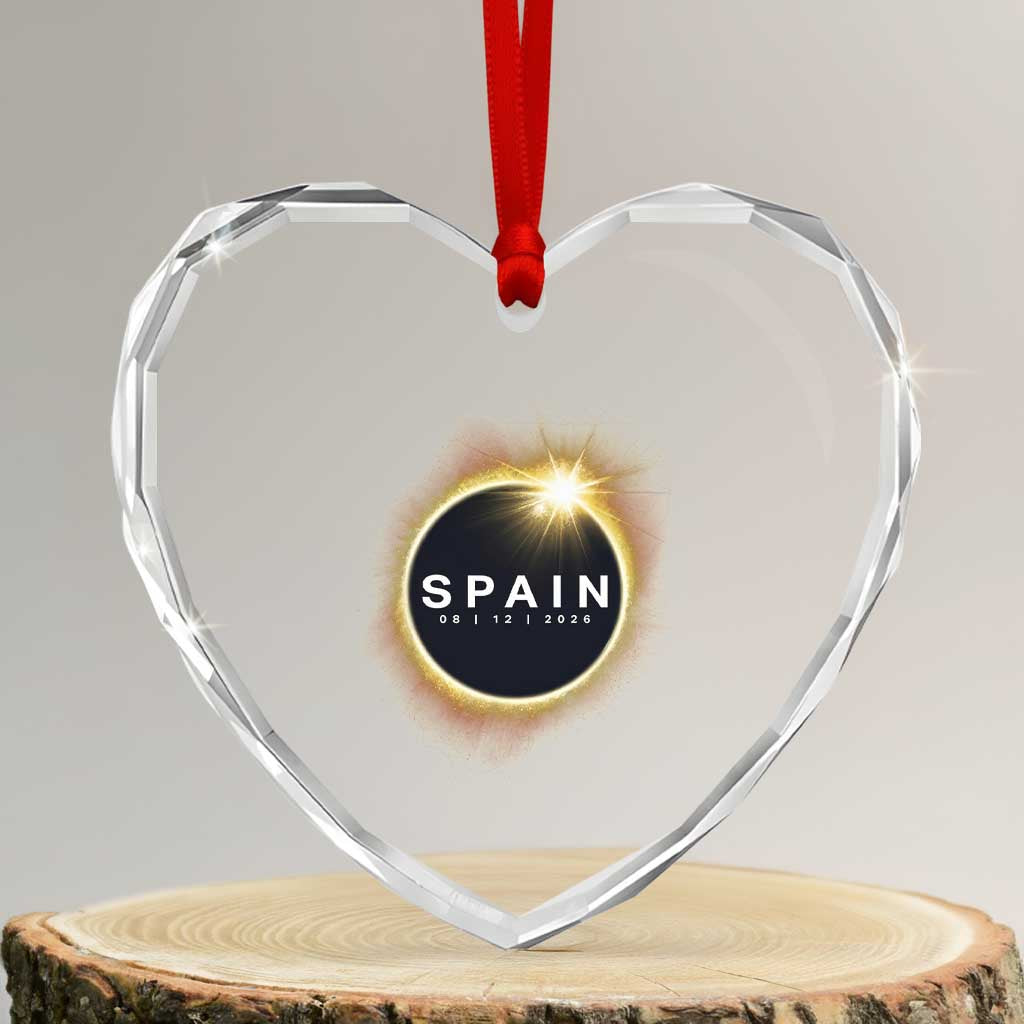 Spain Total Solar Eclipse 2026 Heart Crystal Glass Ornament Path of Totality Astronomy Gift