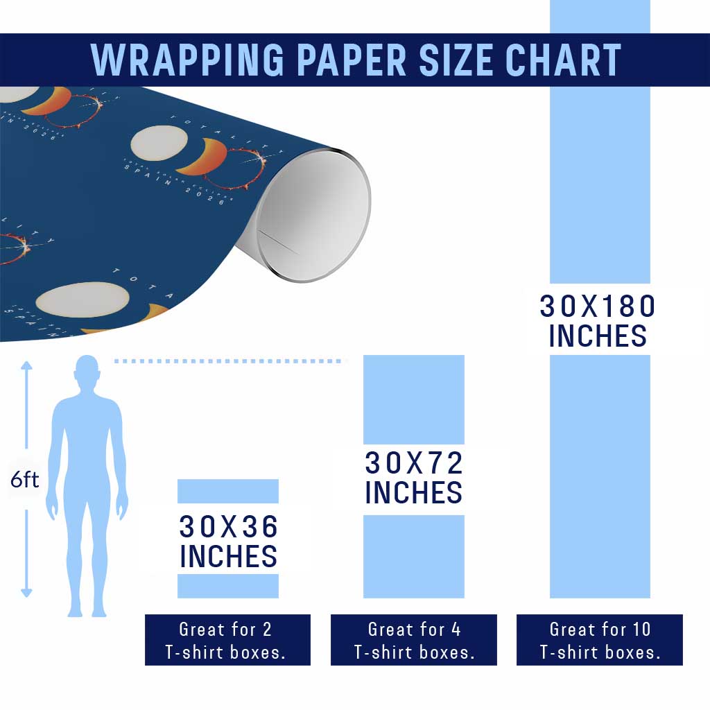 Spain Total Solar Eclipse 2026 Totality Wrapping Paper Roll Espana Travel Souvenir Astronomy Geek Gift