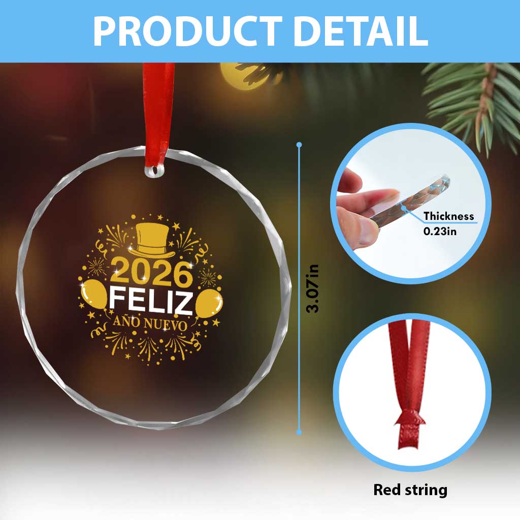 Spanish Mexican New Year 2026 Crystal Glass Ornament Feliz Ano Nuevo NYE Party - Wonder Print Shop
