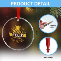 Spanish Mexican New Year 2026 Crystal Glass Ornament Feliz Ano Nuevo NYE Party - Wonder Print Shop