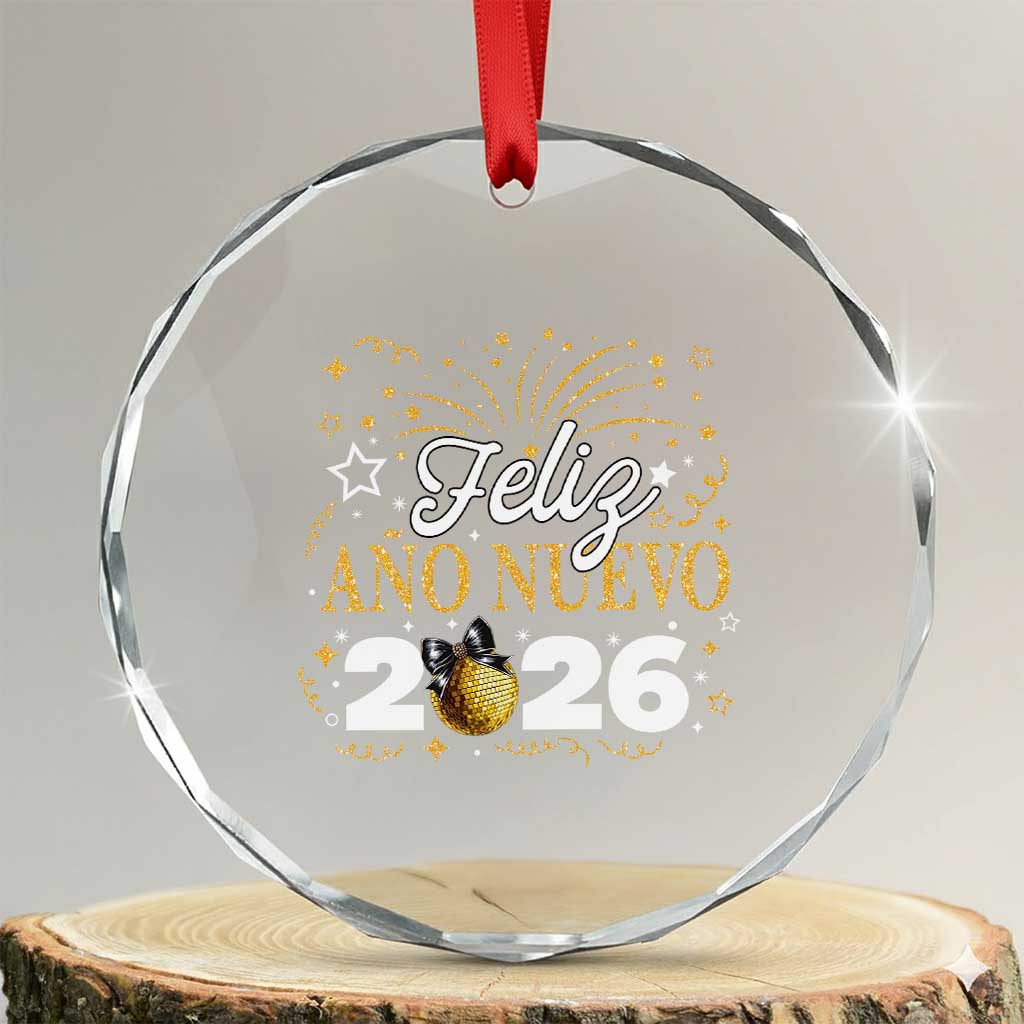 Spanish New Year 2026 Crystal Glass Ornament Feliz Ano Nuevo NYE Party Faux Glitter Effect Printed - Wonder Print Shop