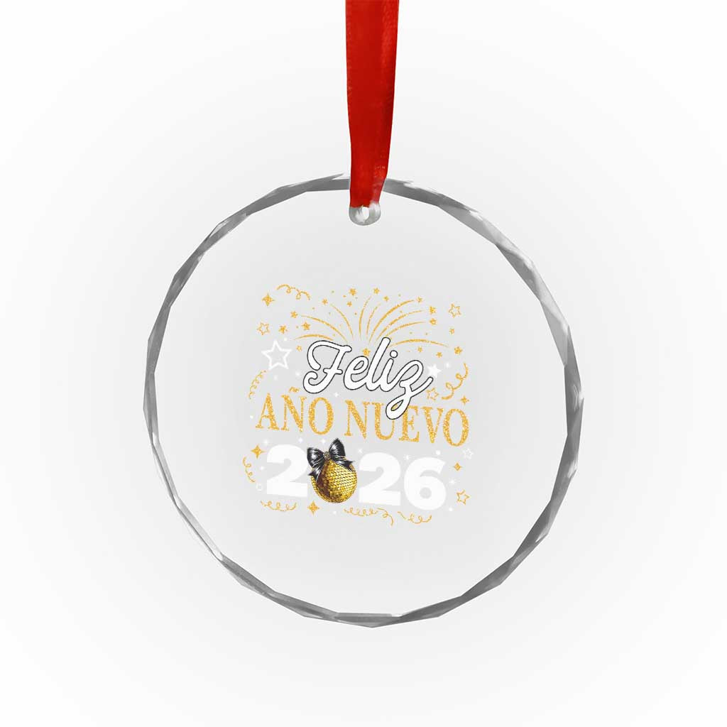 Spanish New Year 2026 Crystal Glass Ornament Feliz Ano Nuevo NYE Party Faux Glitter Effect Printed - Wonder Print Shop