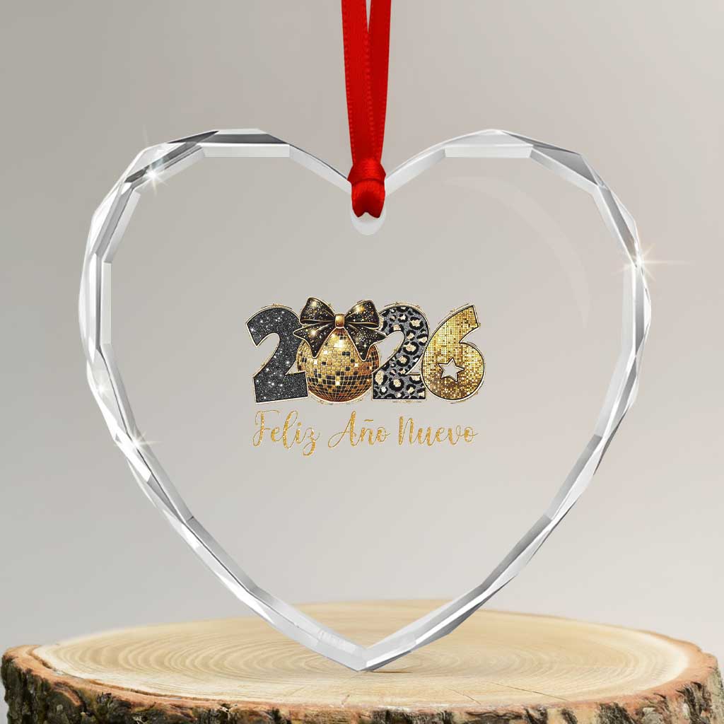 Spanish New Year 2026 Heart Crystal Glass Ornament Feliz Ano Nuevo NYE Party Disco Ball - Wonder Print Shop
