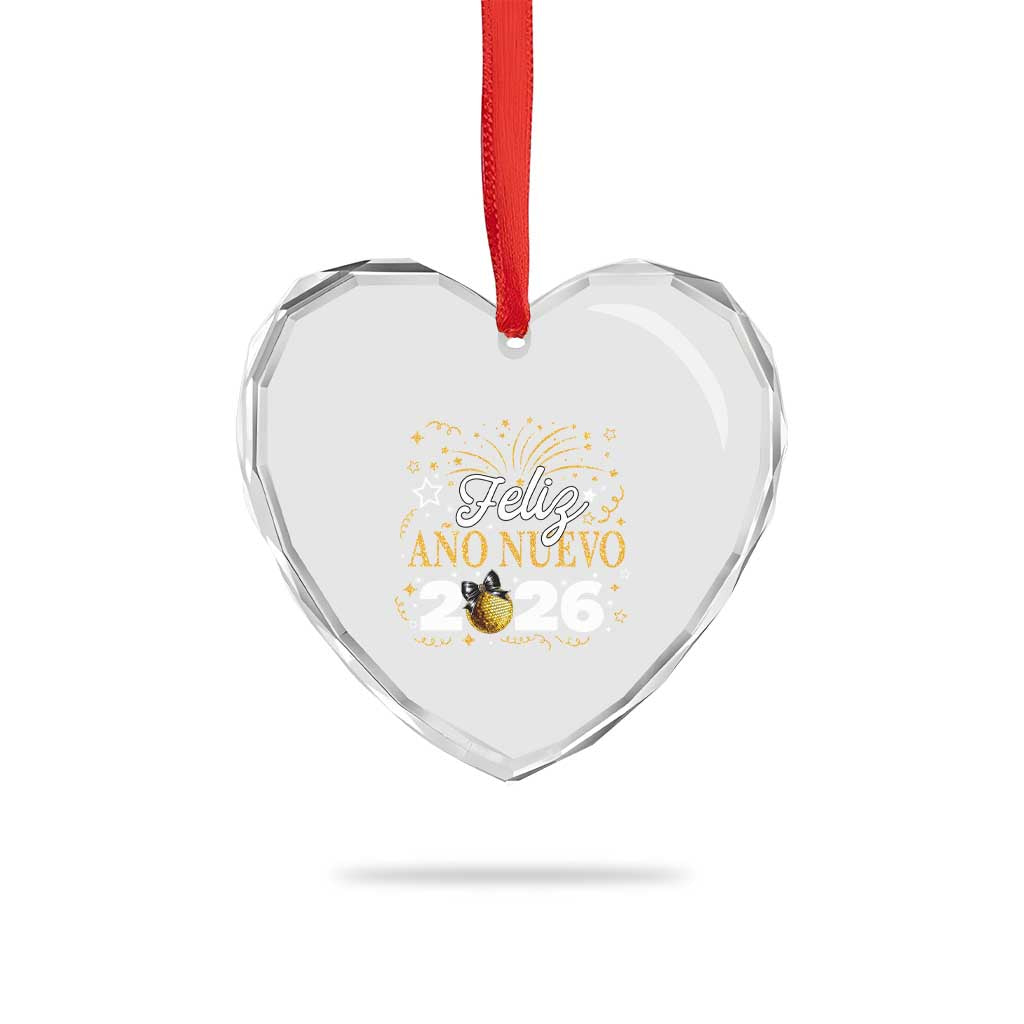 Spanish New Year 2026 Heart Crystal Glass Ornament Feliz Ano Nuevo NYE Party Faux Glitter Effect Printed - Wonder Print Shop