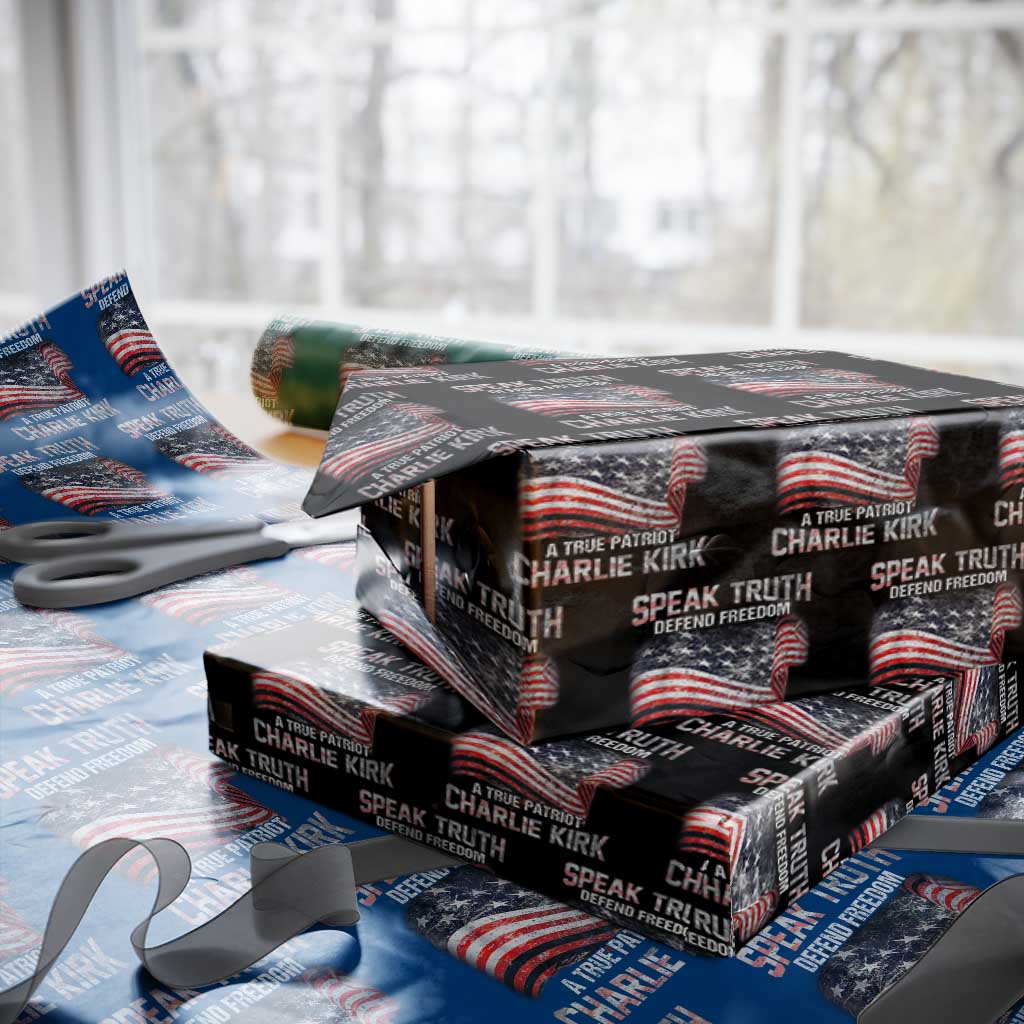 Speak Truth Defend Freedom A True Patriot Charlie Kirk Wrapping Paper Roll Vintage American Flag - Wonder Print Shop