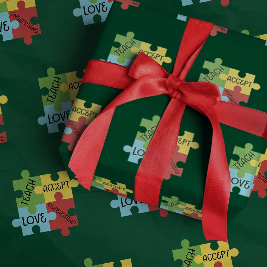 Special Ed Educator Autism Support Wrapping Paper Roll Teach Accept Understand Love