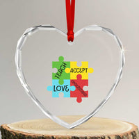 Special Ed Educator Autism Support Heart Crystal Glass Ornament Teach Accept Understand Love