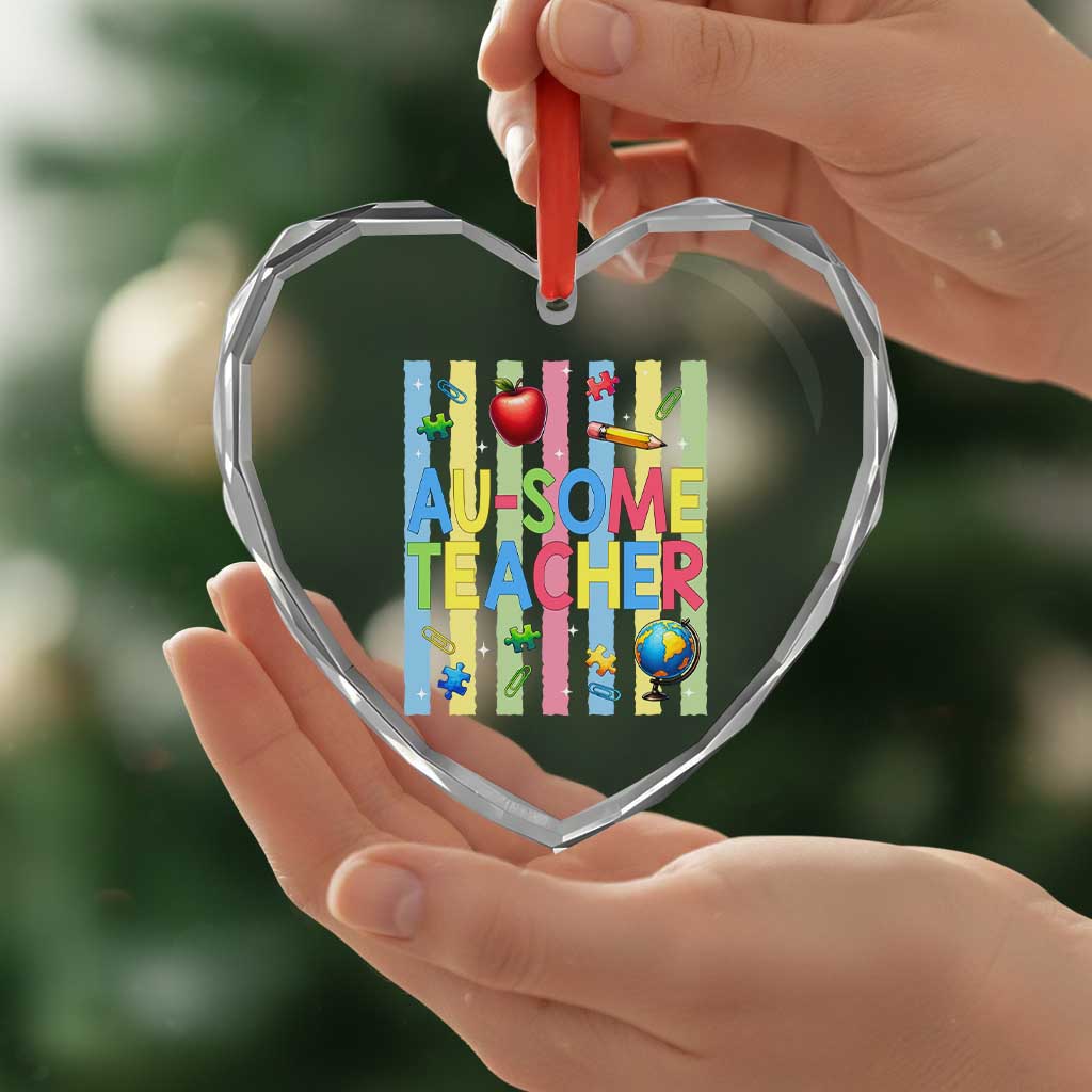 Special Ed Teacher Autism Acceptance Heart Crystal Glass Ornament Au Some Teacher