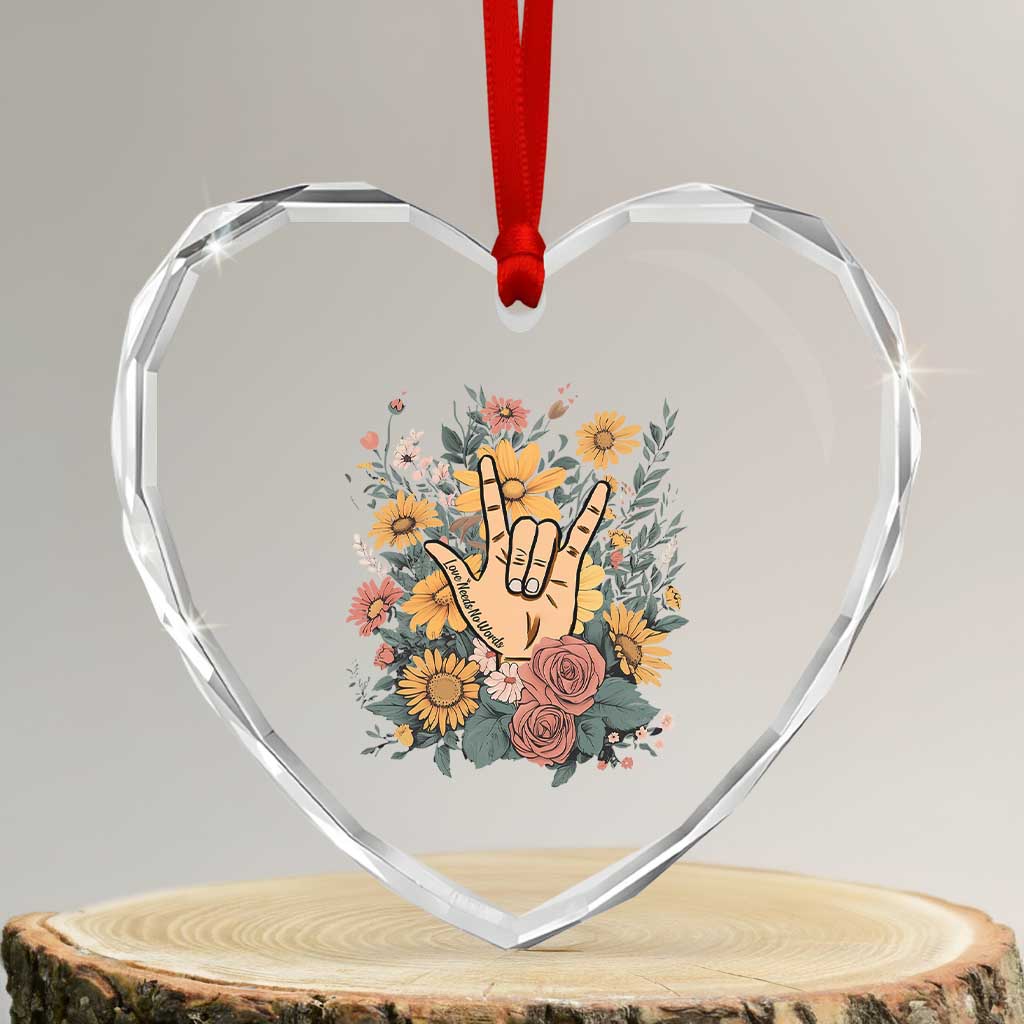 Special Education Heart Crystal Glass Ornament Sign Language ASL Love Needs No Words - Wonder Print Shop
