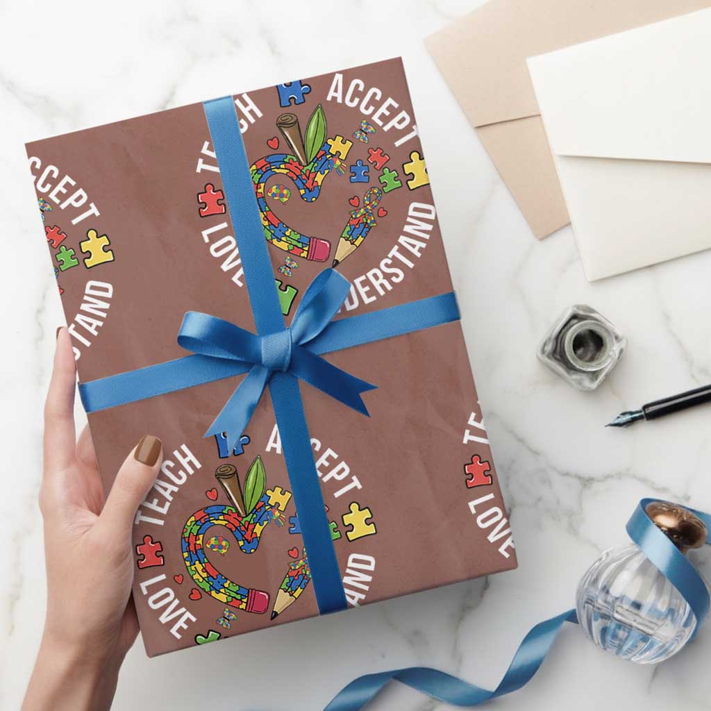Special Education Teacher Autism Wrapping Paper Roll Teach Accept Understand Love