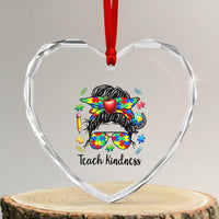Sped Educator Autism Support Heart Crystal Glass Ornament Teach Kindness Messy Bun