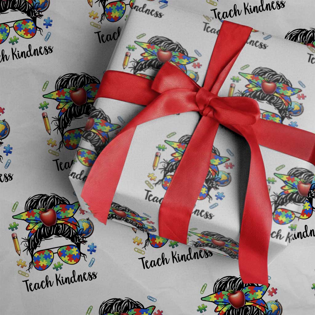 Sped Educator Autism Support Wrapping Paper Roll Teach Kindness Messy Bun