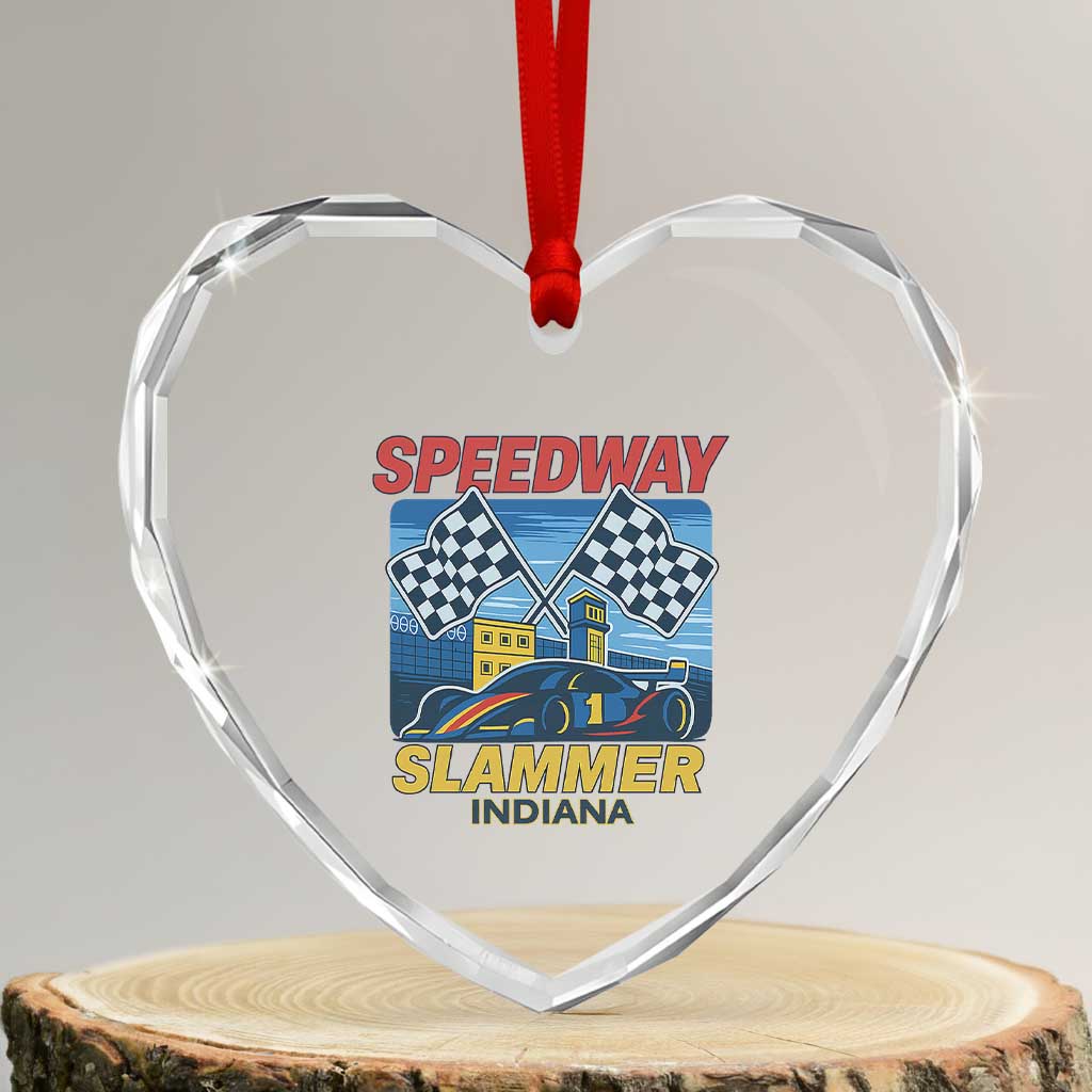 Speedway Slammer 2025 Heart Crystal Glass Ornament Indiana Alcatraz Vintage Racing Graphic - Wonder Print Shop