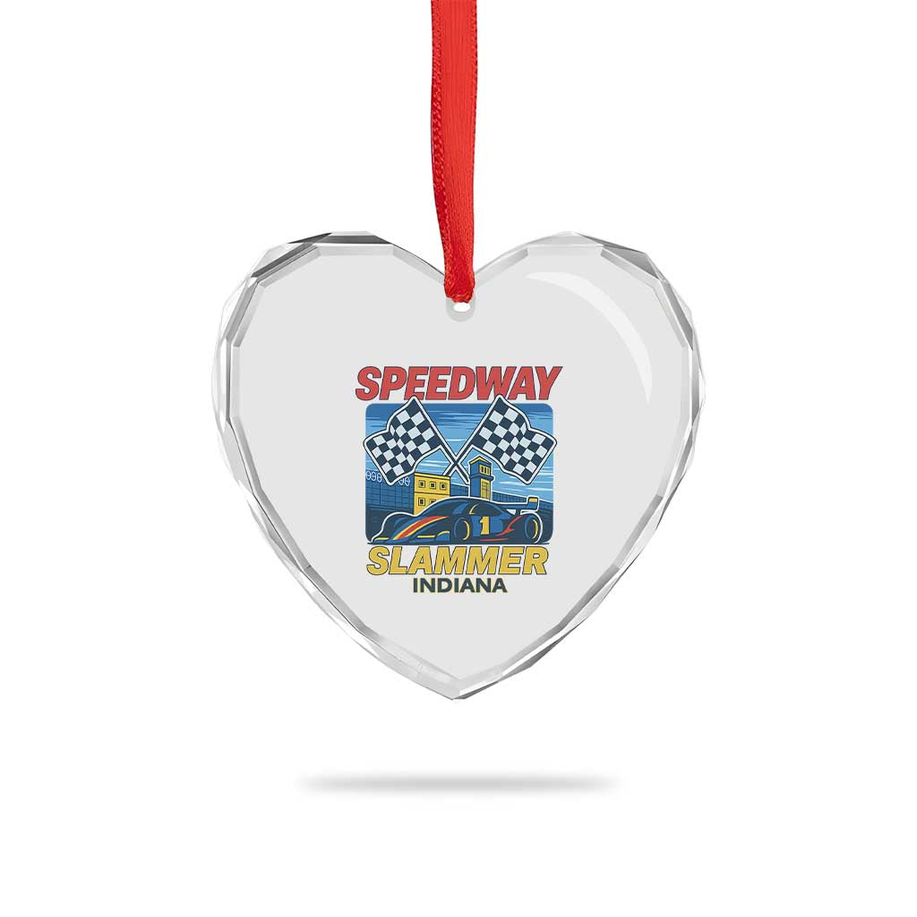 Speedway Slammer 2025 Heart Crystal Glass Ornament Indiana Alcatraz Vintage Racing Graphic - Wonder Print Shop