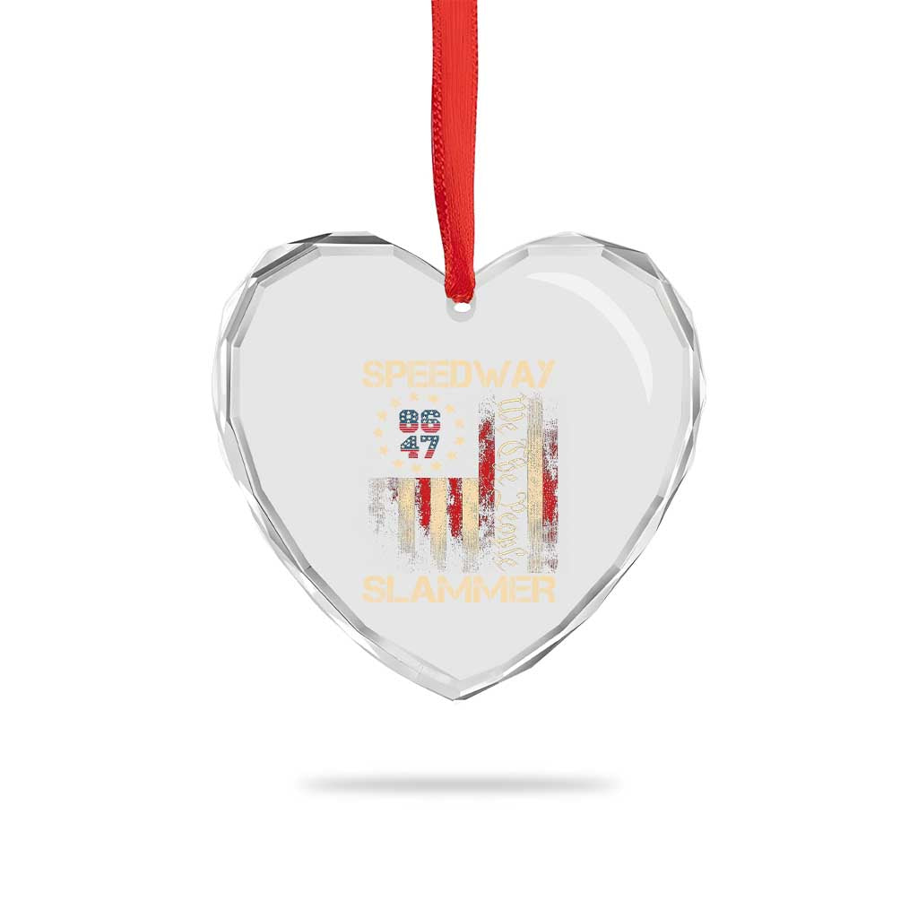 Speedway Slammer 2025 Heart Crystal Glass Ornament We The People Patriotic Distressed American Flag - Wonder Print Shop