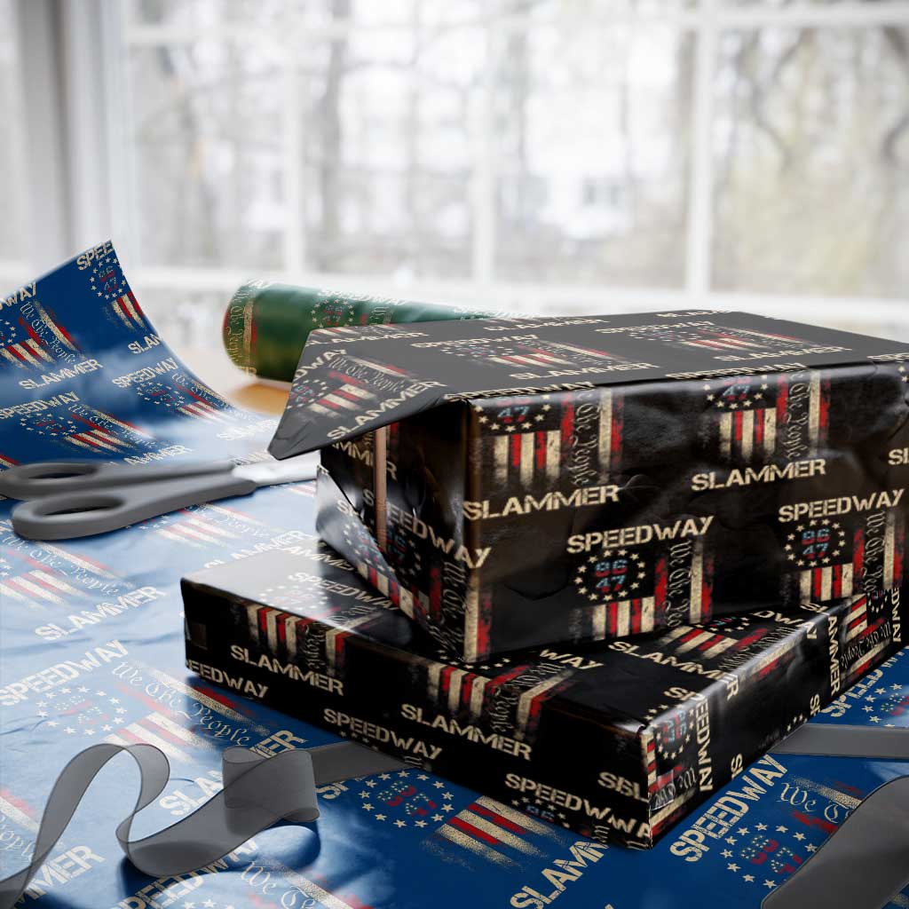 Speedway Slammer 2025 Wrapping Paper Roll We The People Patriotic Distressed American Flag - Wonder Print Shop