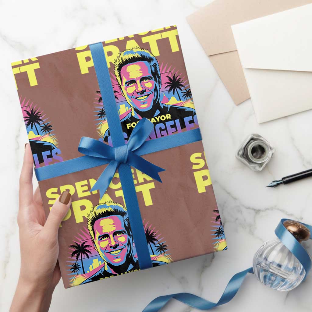 Spencer Pratt for Mayor Los Angeles Synthwave Graphic Wrapping Paper Roll Retro Neon California Supporter