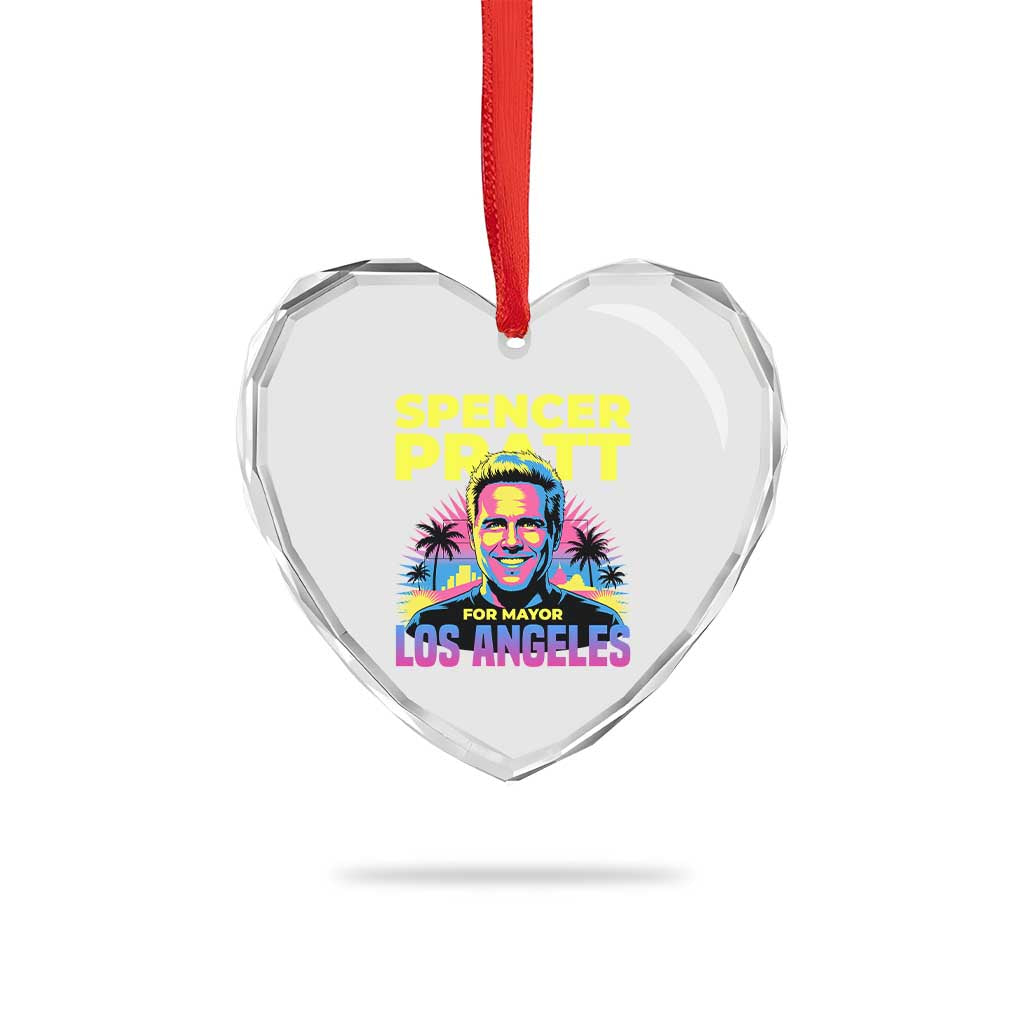 Spencer Pratt for Mayor Los Angeles Synthwave Graphic Heart Crystal Glass Ornament Retro Neon California Supporter