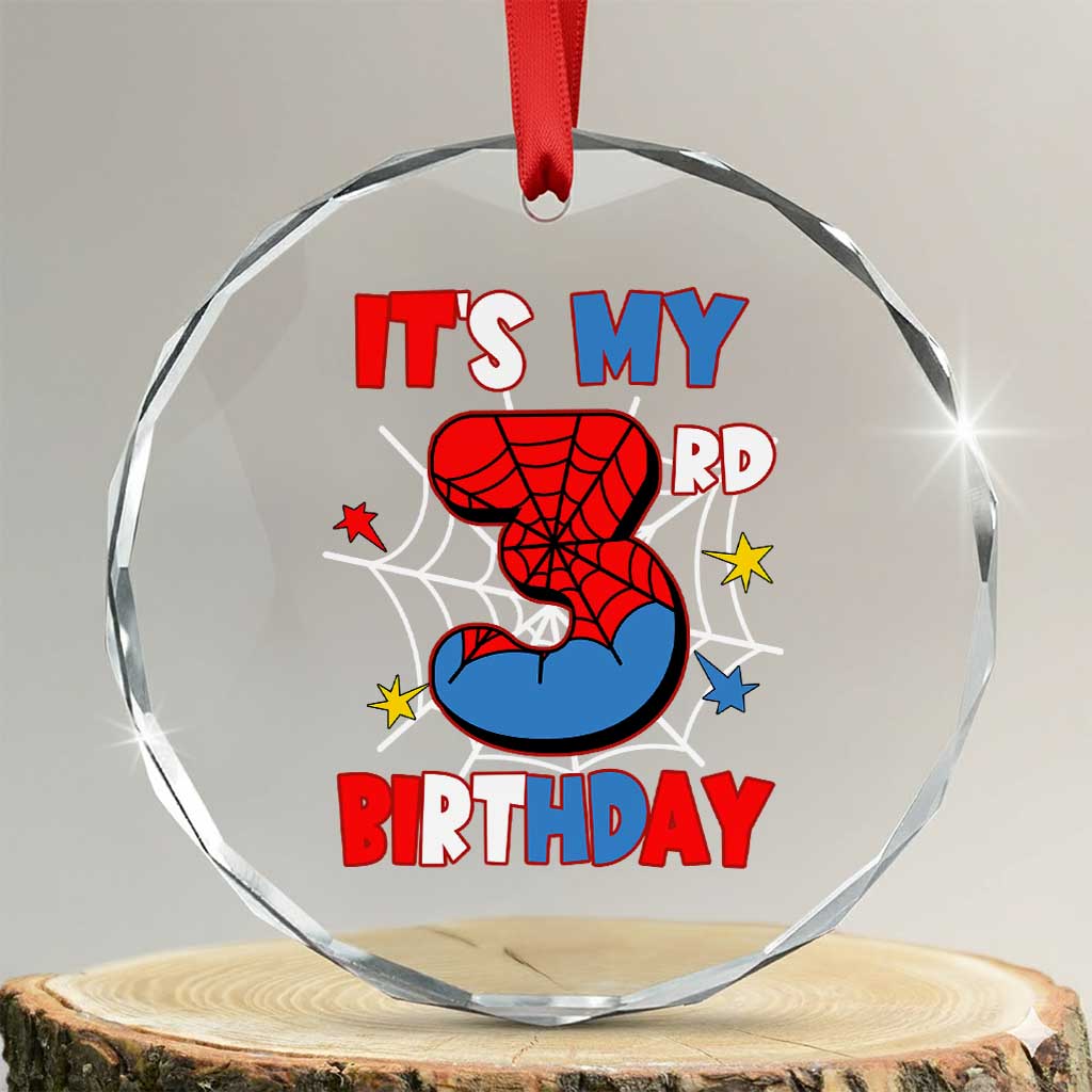 Spider Birthday Crystal Glass Ornament It's My 3rd Bday Party 3 Years Old Boy TS02