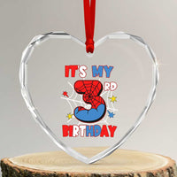 Spider Birthday Heart Crystal Glass Ornament It's My 3rd Bday Party 3 Years Old Boy - Wonder Print Shop