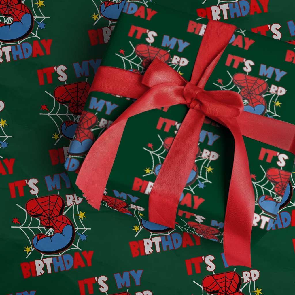 Spider Birthday Wrapping Paper Roll It's My 3rd Bday Party 3 Years Old Boy - Wonder Print Shop