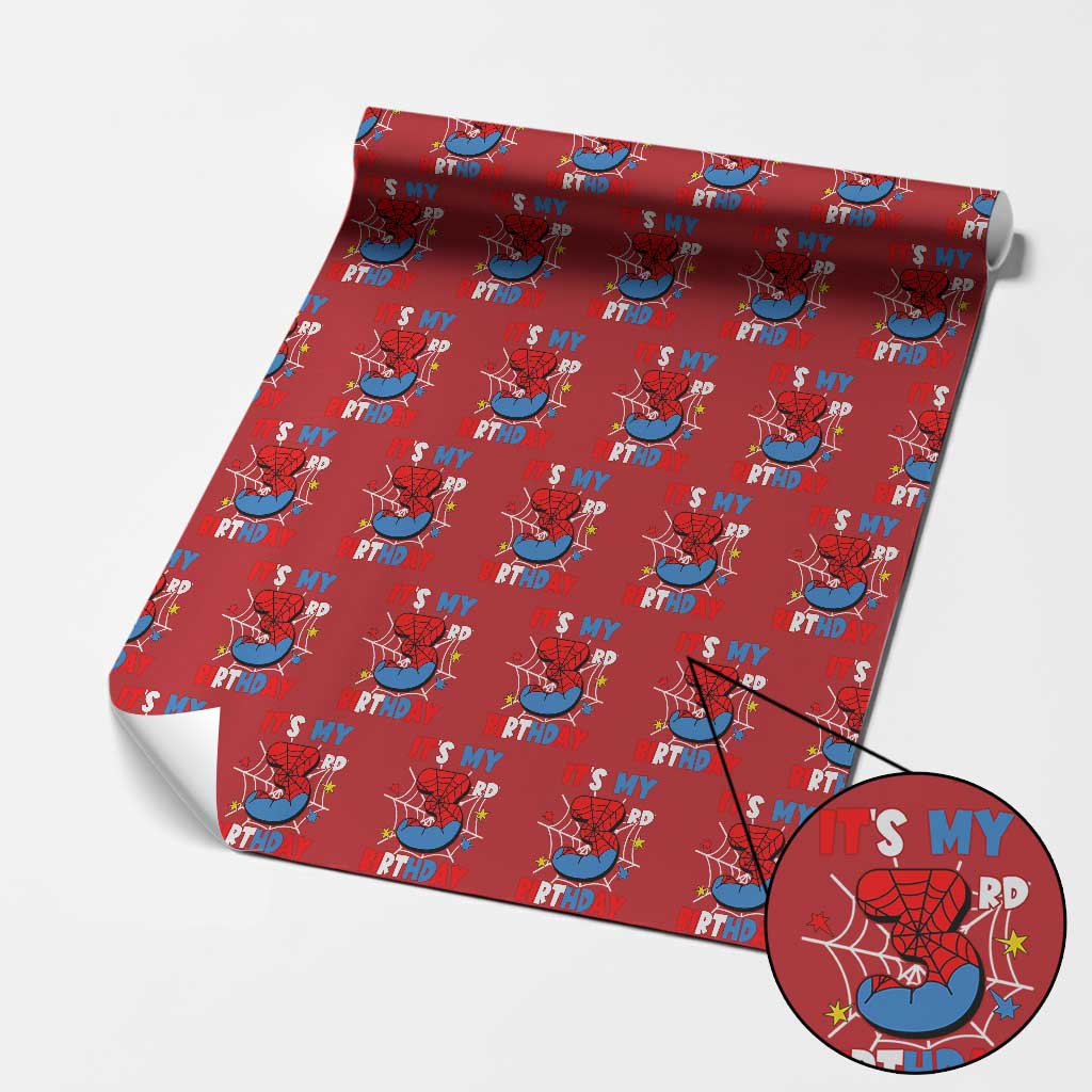 Spider Birthday Wrapping Paper Roll It's My 3rd Bday Party 3 Years Old Boy - Wonder Print Shop
