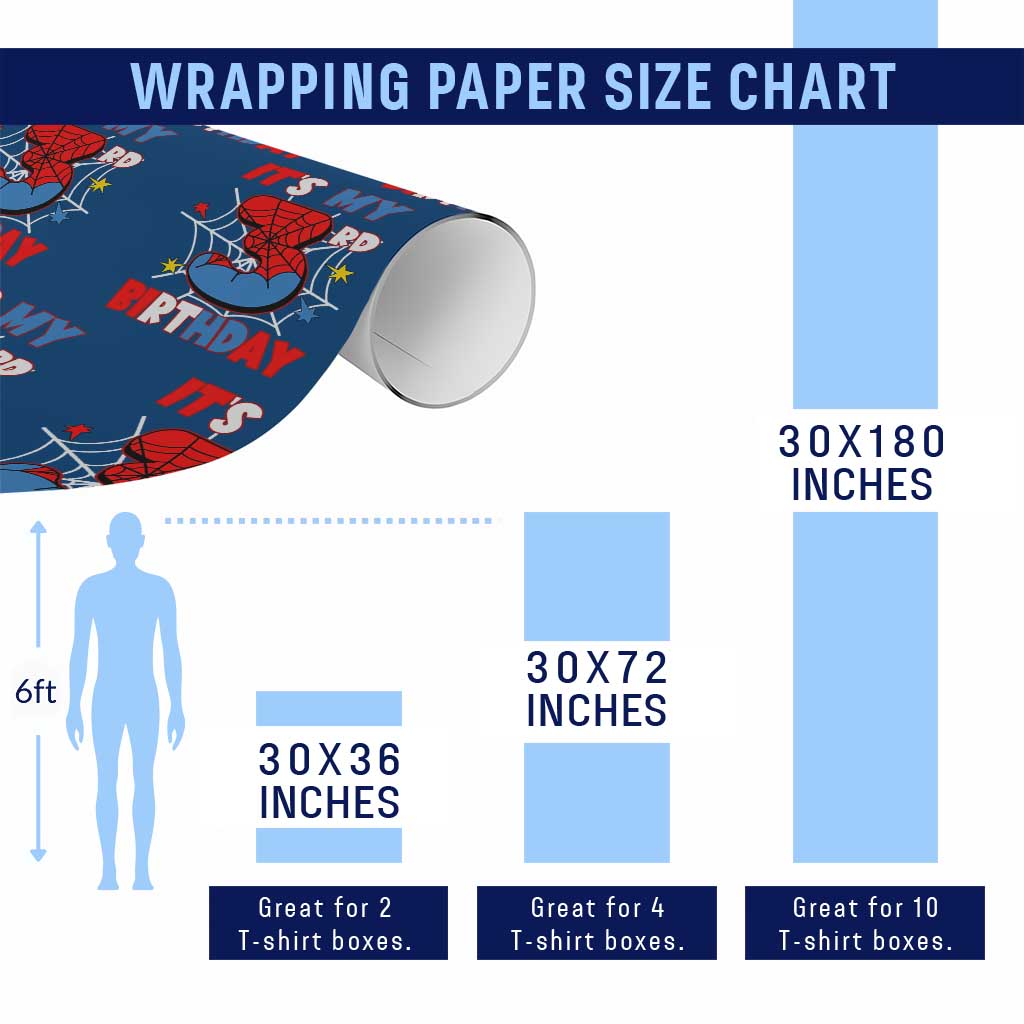 Spider Birthday Wrapping Paper Roll It's My 3rd Bday Party 3 Years Old Boy - Wonder Print Shop
