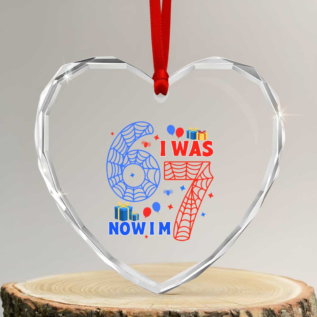 Spider Boy I Was 6 Now I Am 7 Heart Crystal Glass Ornament Seventh Birthday Gift - Wonder Print Shop
