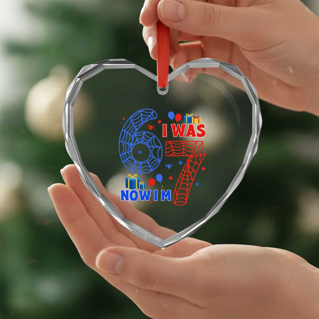 Spider Boy I Was 6 Now I Am 7 Heart Crystal Glass Ornament Seventh Birthday Gift - Wonder Print Shop