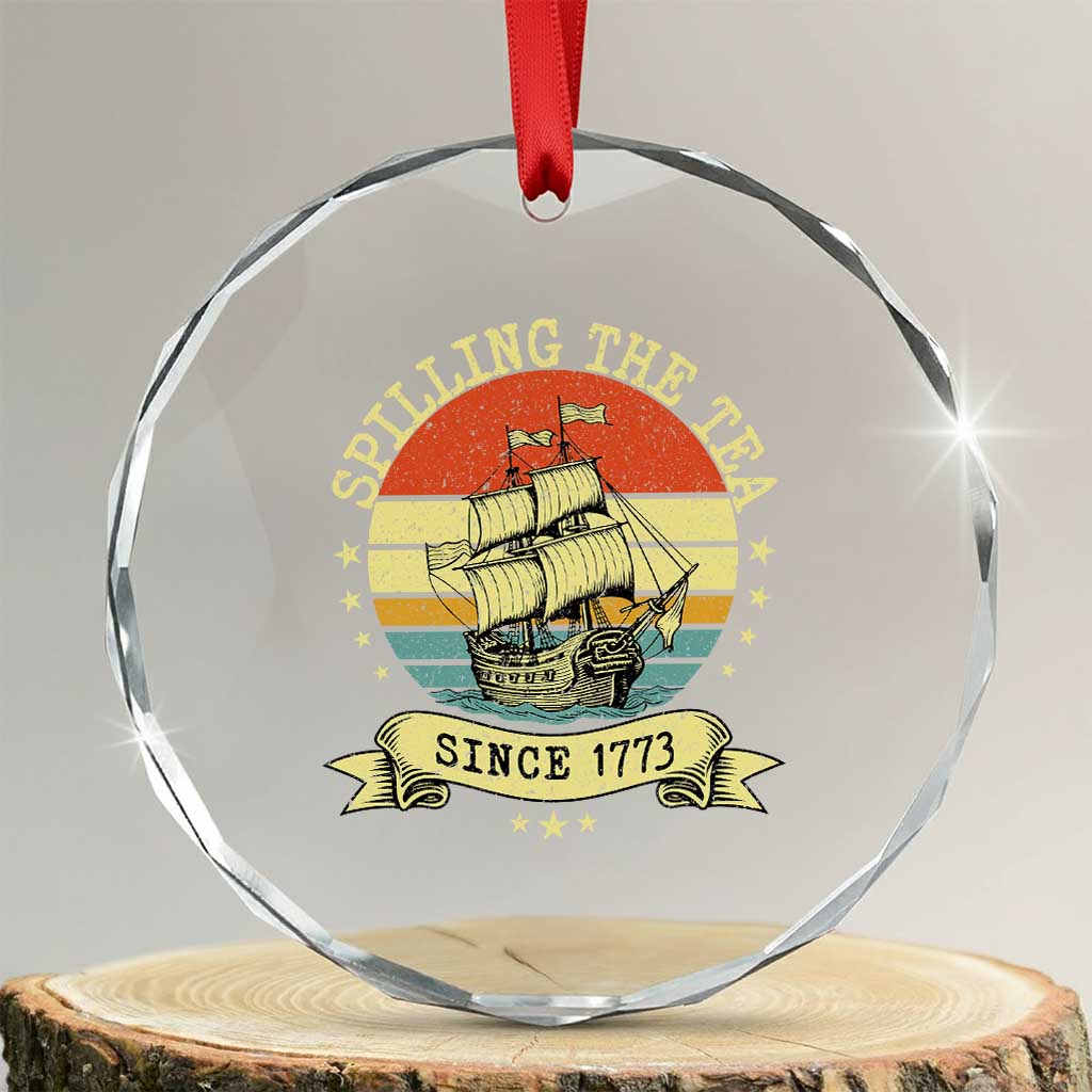 Spilling The Tea Since 1773 Crystal Glass Ornament Retro Sunset Boston Tea Party History