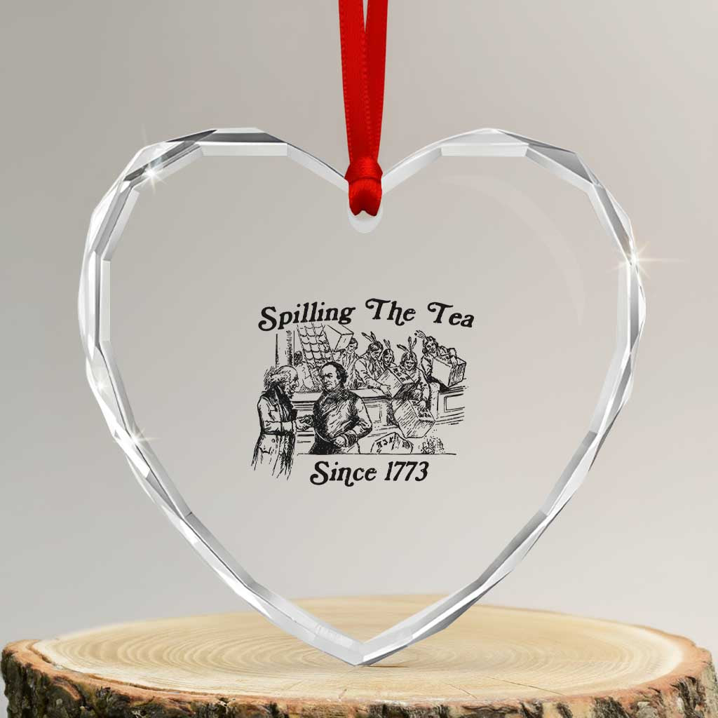 Spilling The Tea Since 1773 Heart Crystal Glass Ornament Boston Tea Party Vintage Historical Sketch Graphic